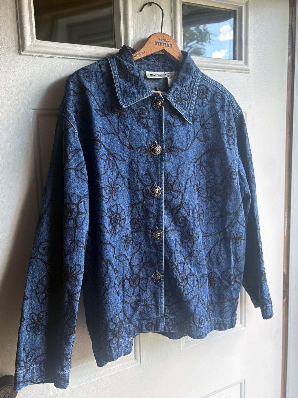 Units Vintage Denim Floral Embroidered Jacket Shirt Boho 2000s Y2K Women’s XL